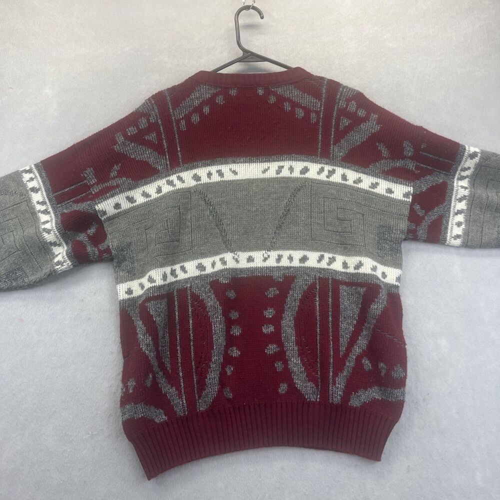 London Fog Knit Sweater Mens M Maroon Gray Ribbed Hem VTG Grandpacore Cabincore - Picture 11 of 12